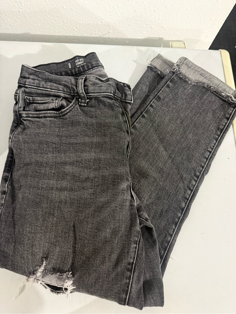a.n.a High-Rise Washed Black Skinny Jeans with Raw Hem